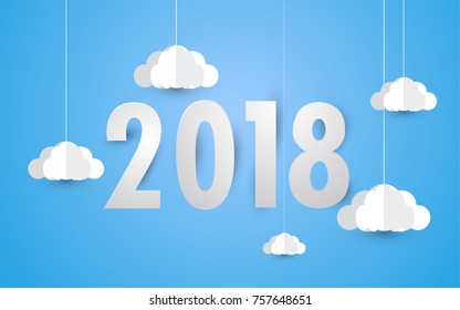 cloud in the sky, paper art style ,Happy New Year