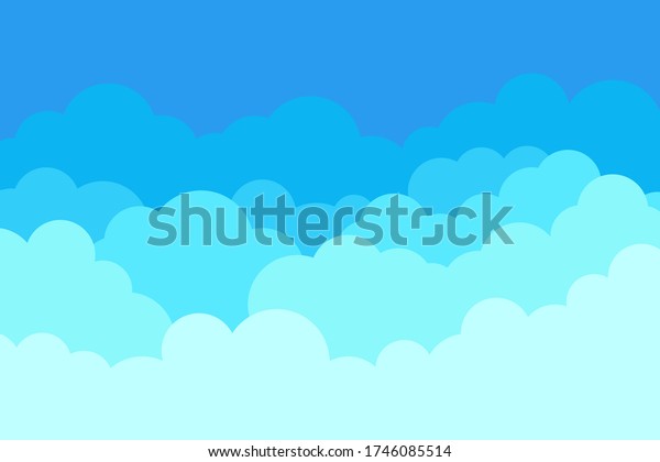 空に雲 青い天の模様 曇りの背景 漫画の雲の壁紙 抽象的な夏のイラスト Cloudscapeバナー のベクター画像素材 ロイヤリティフリー
