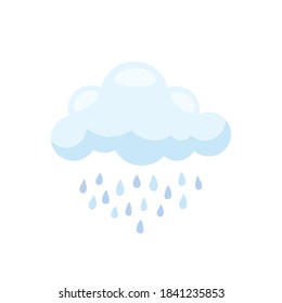 Cloud sky with rain drops isolated on white background.  Weather cloud rainy icon. Vector stock
