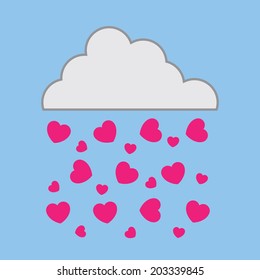 Cloud in the sky raining pink hearts 