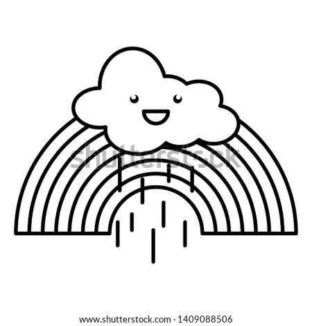 cloud sky rainy with rainbow kawaii character