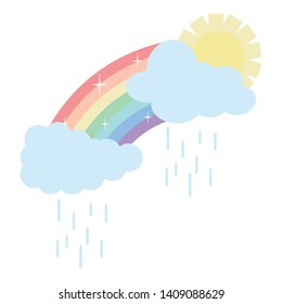 cloud sky rainy with sun weather and rainbow