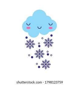 cielo en la nube con copos de nieve kawaii personaje cómico de estilo plano diseño vectorial