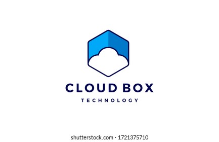 Cloud Sky Technology with Hexagon Cube Box Logo Design Inspiration