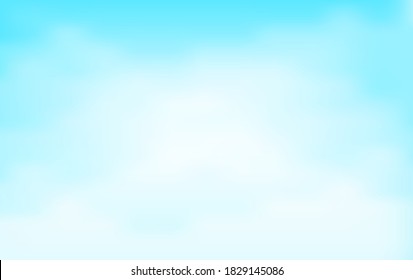 Cloud sky vector background. Blue sky with mesh clouds pattern. Realistic summer cloudscape. Abstract gradient mesh background. Flat spring poster or flyer. Cloudy overcast weather. Vector