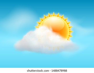 Cloud sky vector weather backgrund. Sun illustration warm day sunny icon forecast banner.