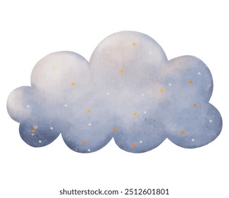 Céu na Nuvem, Estrelas isoladas no fundo branco, Clipart aquarela Azul fluffy nublado, amarelo e branco estrela, Bonito desenho animado mão pintar pastel Crayons ou carvão vegetal, Projeto de elemento de vetor para crianças, Chá de bebê