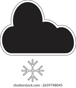Cloud with small snowflake icon representing light snowfall or chilly weather symbol with transparent background