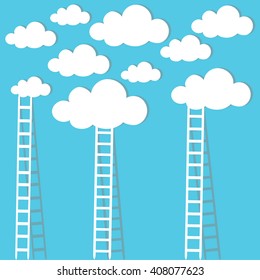  cloud with small white ladders. goal setting business concept background