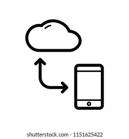 Cloud with Smart Phone, stroke outline style. Line vector. Isolate on white background.