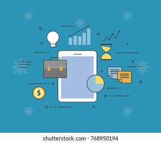 Cloud, smartphone. All in your device or in cloud storage on winter background