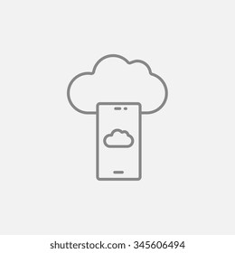 Cloud and smartphone line icon for web, mobile and infographics. Vector dark grey icon isolated on light grey background.