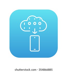 Cloud and smartphone line icon for web, mobile and infographics. Vector white icon on the blue gradient square with rounded corners isolated on white background.