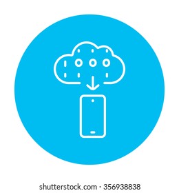 Icono de la línea de teléfonos inteligentes y en la nube para web, móviles e infografías. Icono de blanco vector en el círculo azul claro aislado en fondo blanco.