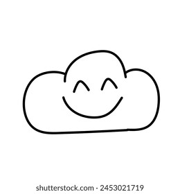 Nube con una sonrisa al estilo doodle. Aislado sobre fondo blanco