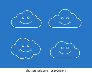 sonrisa en la nube sobre fondo azul - conjunto de iconos