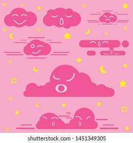 Cloud smile vector illustration on pink background. Flat design. Vector Illustration.