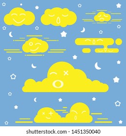 Cloud smile vector illustration on blue background. Flat design. Vector Illustration.