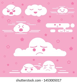 Cloud smile vector illustration on pink sky background. Flat design. Vector Illustration.
