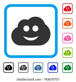 Cloud Smiley icon. Flat grey iconic symbol in a blue rounded square. Black, gray, green, blue, red, orange color variants of Cloud Smiley vector. Designed for web and app user interface.