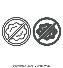 Cloud of smoke ban line and solid icon, prohibited elements concept. Vector graphics. Smog cloud, pollution forbidden sign on white background, outline style icon for mobile or web design