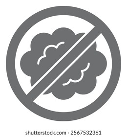 Cloud of smoke ban solid icon, prohibited elements concept. Vector graphics. Smog cloud, pollution forbidden sign on white background, glyph style icon for mobile or web design