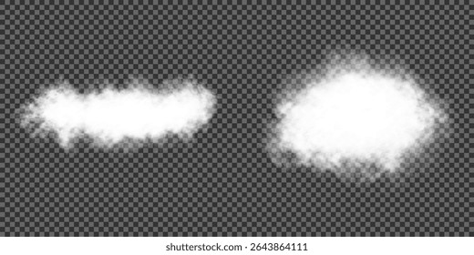 Cloud, smoke, fog png. Set of vector clouds, fog or smoke on an isolated transparent background. Vector illustration. White realistic 3D vector isolated cloud on the transparent background.Vector set.