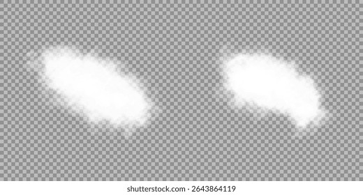 Cloud, smoke, fog png. Set of vector clouds, fog or smoke on an isolated transparent background. Vector illustration. White realistic 3D vector isolated cloud on the transparent background.Vector set.