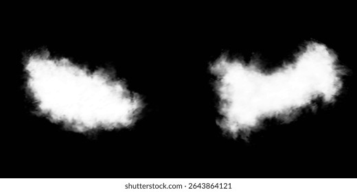 Cloud, smoke, fog png. Set of vector clouds, fog or smoke on an isolated transparent background. Vector illustration. White realistic 3D vector isolated cloud on the transparent background.Vector set.