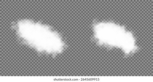 Cloud, smoke, fog png. Set of vector clouds, fog or smoke on an isolated transparent background. Vector illustration. White realistic 3D vector isolated cloud on the transparent background.Vector set.