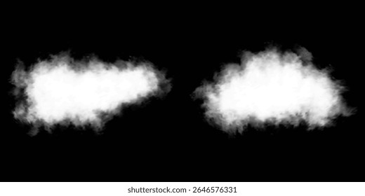 Nube, humo, niebla. Conjunto de nubes de Vector, niebla o humo sobre un fondo transparente aislado. Ilustración vectorial. Nube aislada realista blanca del Vector 3D en el fondo transparente. Sistema del Vector.