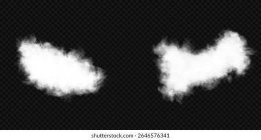 Cloud, smoke, fog png. Set of vector clouds, fog or smoke on an isolated transparent background. Vector illustration. White realistic 3D vector isolated cloud on the transparent background.Vector set.