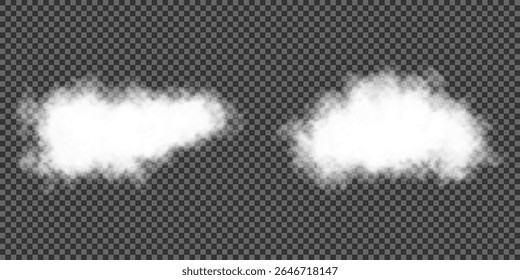 Cloud, smoke, fog png. Set of vector clouds, fog or smoke on an isolated transparent background. Vector illustration. White realistic 3D vector isolated cloud on the transparent background.Vector set.