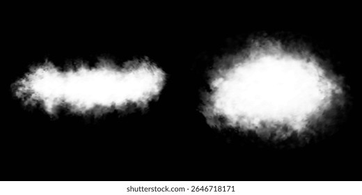 Cloud, smoke, fog png. Set of vector clouds, fog or smoke on an isolated transparent background. Vector illustration. White realistic 3D vector isolated cloud on the transparent background.Vector set.