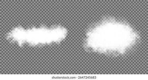 Cloud, smoke, fog png. Set of vector clouds, fog or smoke on an isolated transparent background. Vector illustration. White realistic 3D vector isolated cloud on the transparent background.Vector set.