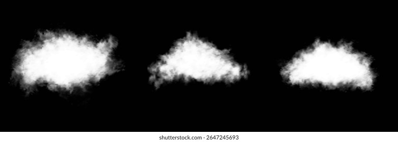 Cloud, smoke, fog png. Set of vector clouds, fog or smoke on an isolated transparent background. White realistic 3D vector isolated cloud on the transparent background.Vector set. Vector illustration.