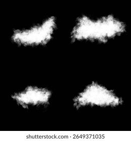 Cloud, smoke, fog png. Set of vector clouds, fog or smoke on an isolated transparent background. White realistic 3D vector isolated cloud on the transparent background.Vector set. Vector illustration.