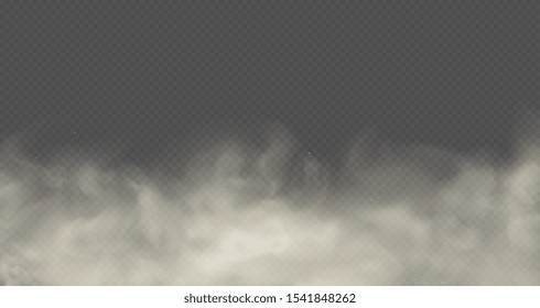 Cloud of smoke or fog, road dust, urban smog. White cloudiness isolated transparent effect.