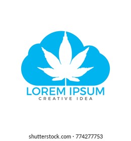 Cloud or smoke with marijuana leaf logo design.