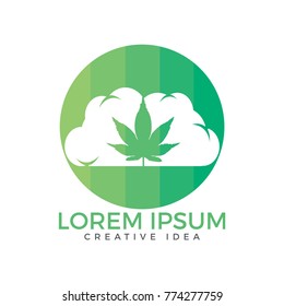 Cloud or smoke with marijuana leaf logo design.