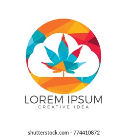 Cloud or smoke with marijuana leaf logo design.