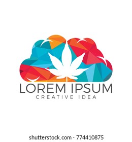 Cloud or smoke with marijuana leaf logo design.