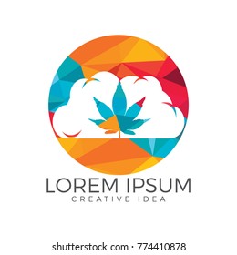 Cloud or smoke with marijuana leaf logo design.