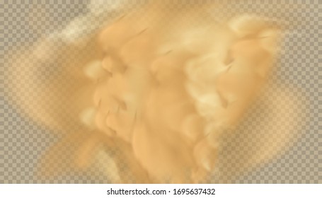 Cloud of smoke and sand. Storm. Dangerous weather phenomenon. Realistic vector illustration on transparent background.