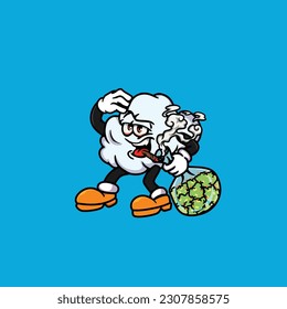 Wolkenrauchstumpf und Hochgesichtsgestein aus Cannabis-Stangenhaufen