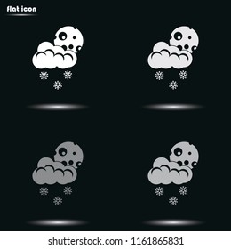 Cloud with snow ant the moon flat grayscale vector icon.