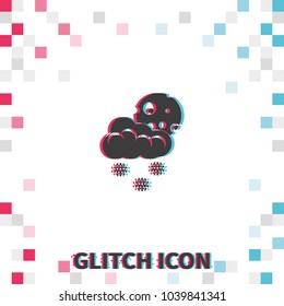 Cloud with snow ant the moon  glitch effect vector icon.