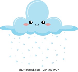 Cloud with snow emotion vector on white background. cute emotion weather. cloud and snow in the sky. Cartoon Vector illustration.