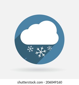 cloud snow icon. Circle blue icon with shadow