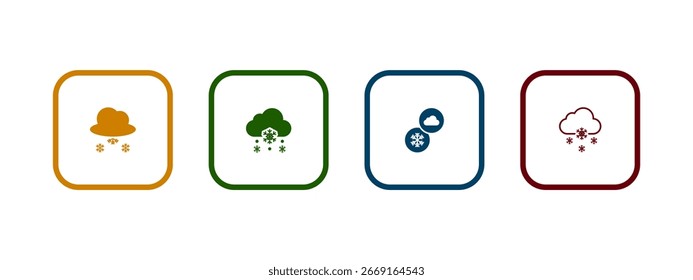 Nube con la Ilustración vectorial del icono de la nieve. Icono de la nieve en diverso diseño del color.